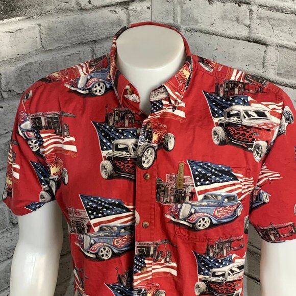 North River Hot Rod USA Stars & Stripes Short Sleeve Button Up Shirt - Picture 2 of 11